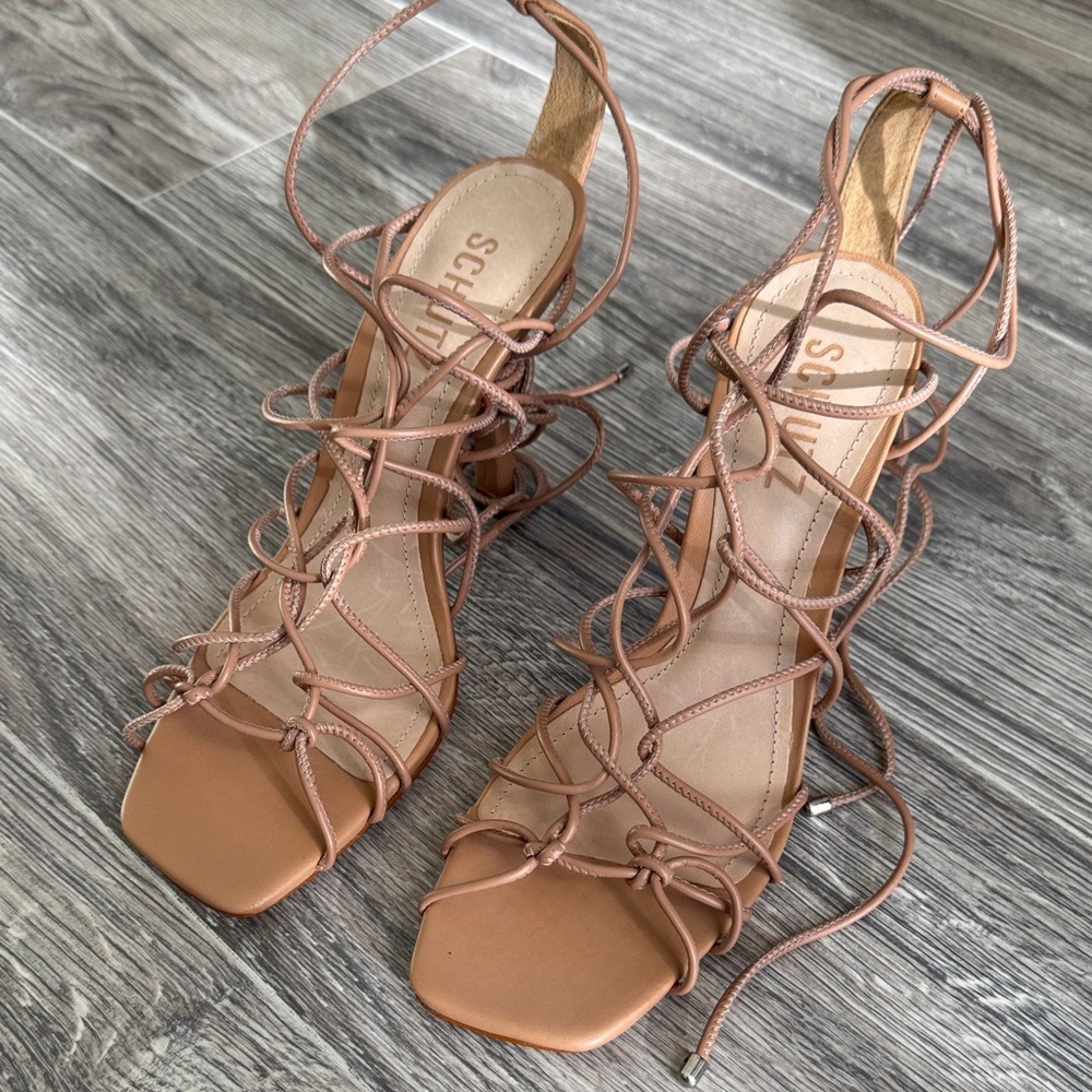 SCHUTZ Tan Lace-Up Strappy Sandals